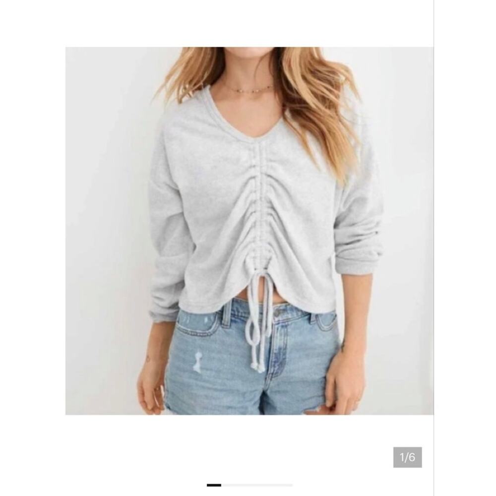 Aerie French Terry Cinch Sweatshirt heathered grey size XS
